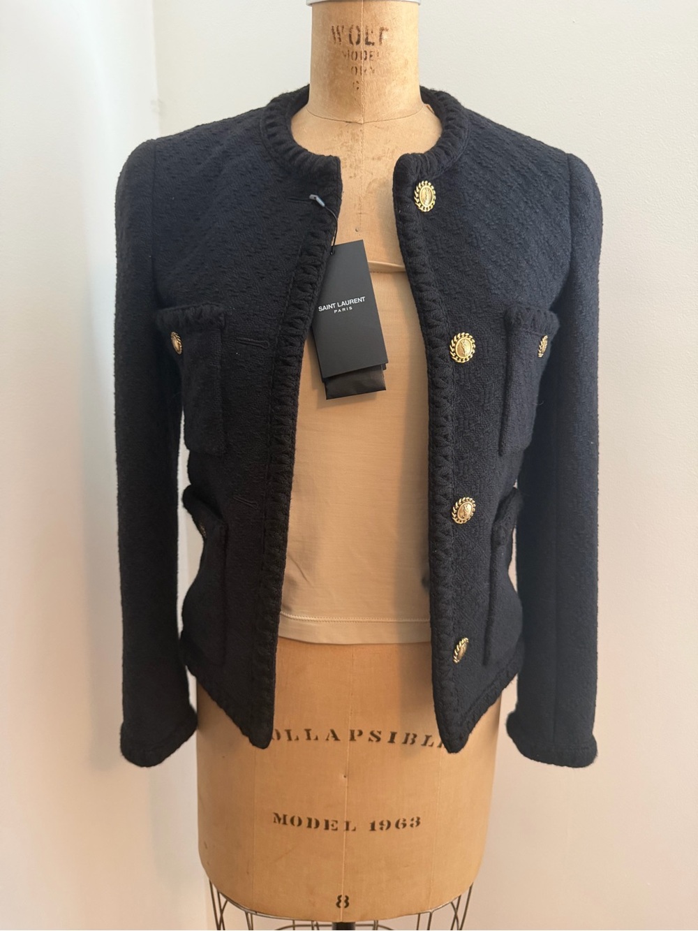NWT Saint Laurent black tweed jacket 36